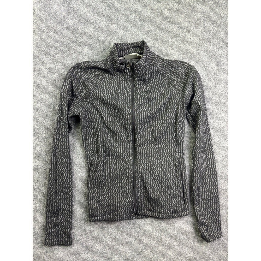 Athleta Full Zip Jacket Womens Size S Black White Chevron Knit Mock Neck 242937